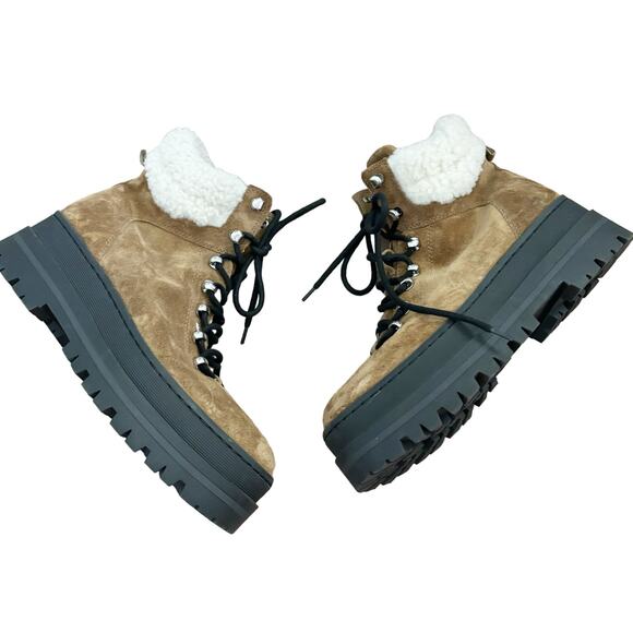 Marc Fisher Pierson Shearling Suede Combat Boot 9 Brown NEW - Picture 2 of 8